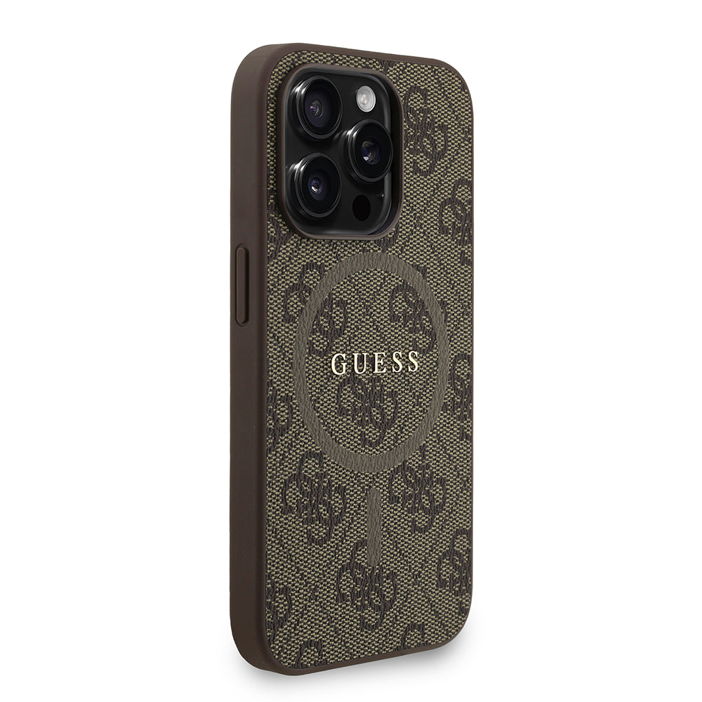 iPhone 15 Pro Kılıf Guess Orjinal Lisanslı M-safe Şarj Özellikli PU Deri Bilek Askı İpli Yazı Logolu Kapak