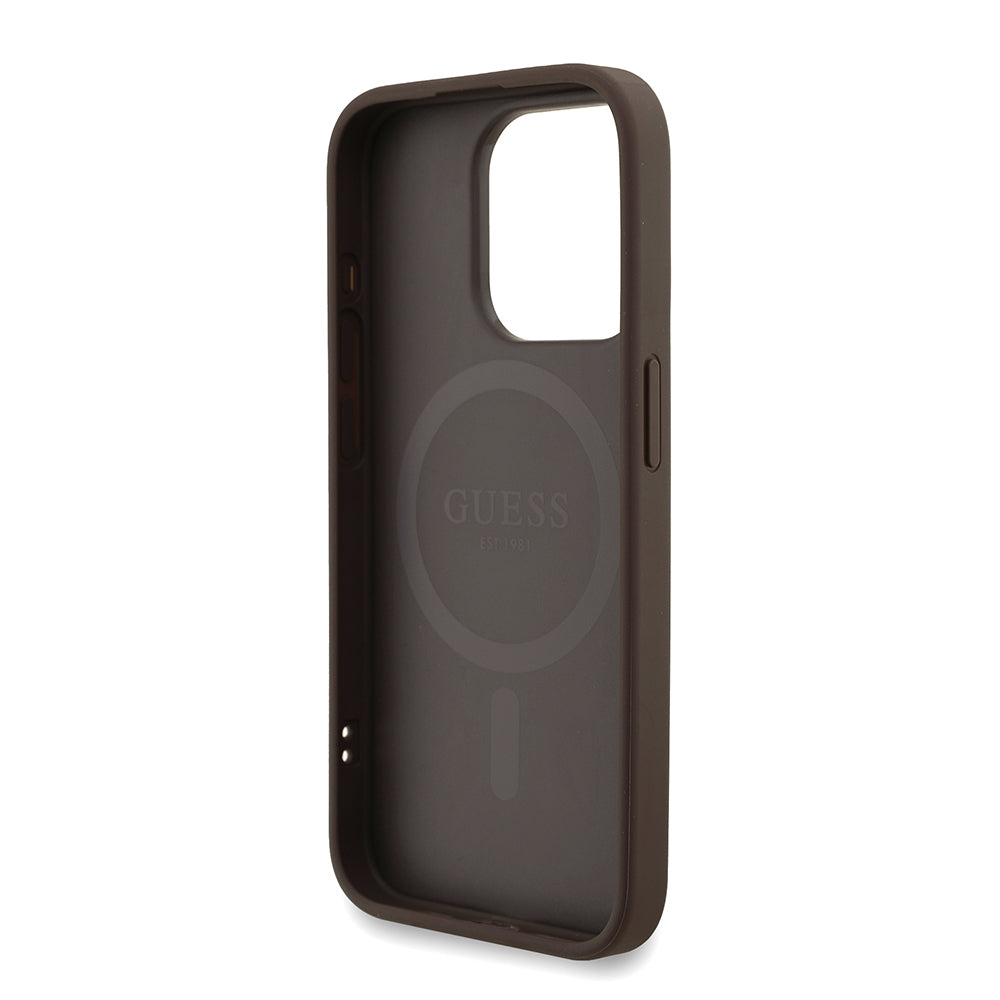 iPhone 15 Pro Kılıf Guess Orjinal Lisanslı M-safe Şarj Özellikli PU Deri Bilek Askı İpli Yazı Logolu Kapak