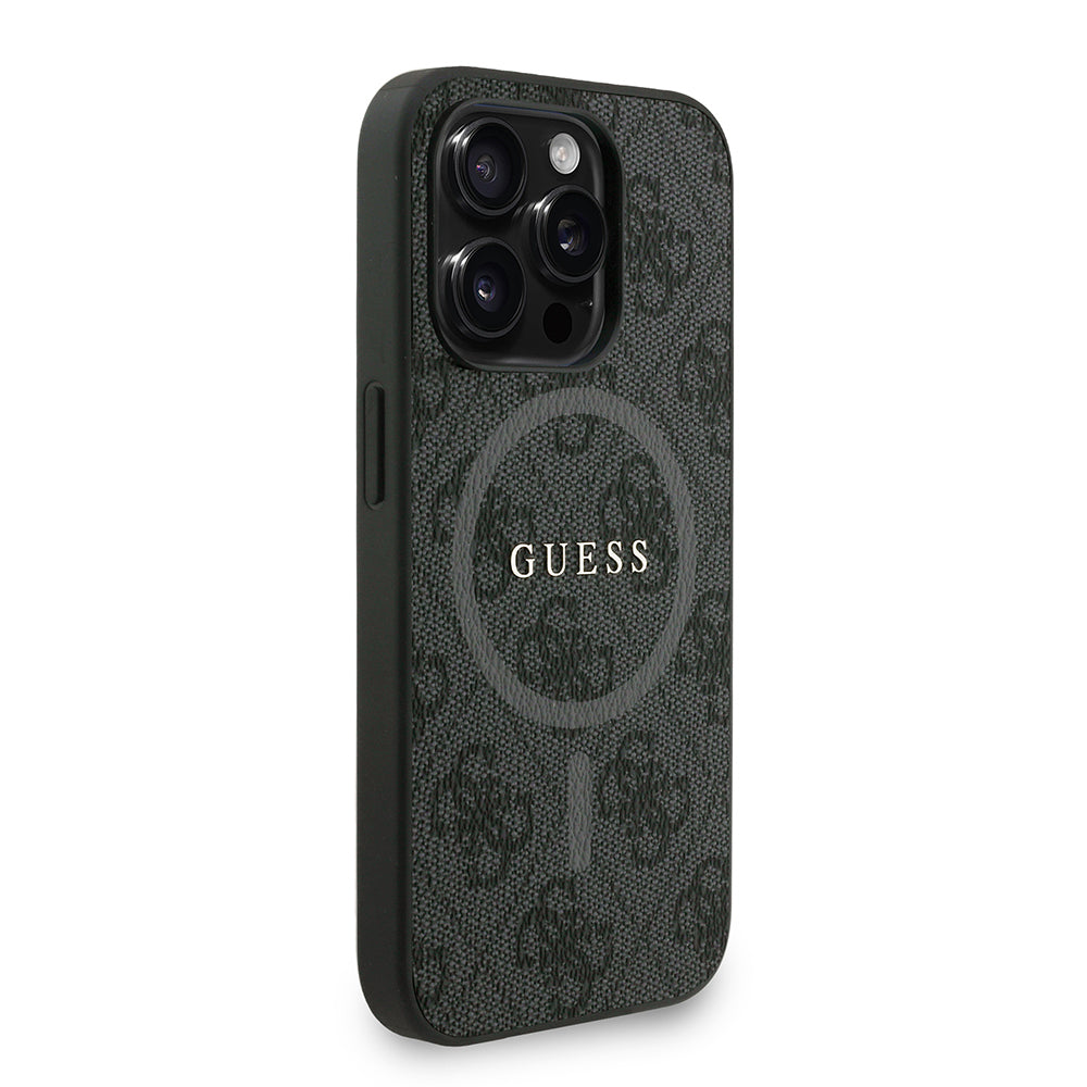 iPhone 15 Pro Kılıf Guess Orjinal Lisanslı M-safe Şarj Özellikli PU Deri Bilek Askı İpli Yazı Logolu Kapak