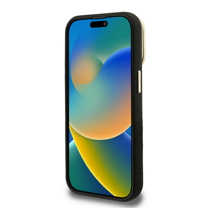 iPhone 15 Pro Kılıf Guess Orjinal Lisanslı M-safe Şarj Özellikli Sıcak Baskılı Yazı Logolu Kamera Standlı PU Deri Peony Kapak