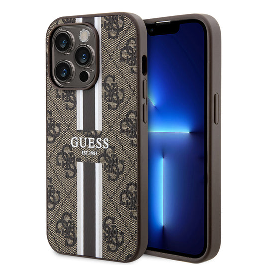 iPhone 15 Pro Kılıf Guess Orjinal Lisanslı M-safe Şarj Özellikli 4G Şerit Tasarımlı Printed Kapak
