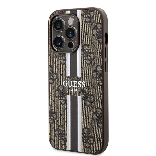 iPhone 15 Pro Kılıf Guess Orjinal Lisanslı M-safe Şarj Özellikli 4G Şerit Tasarımlı Printed Kapak