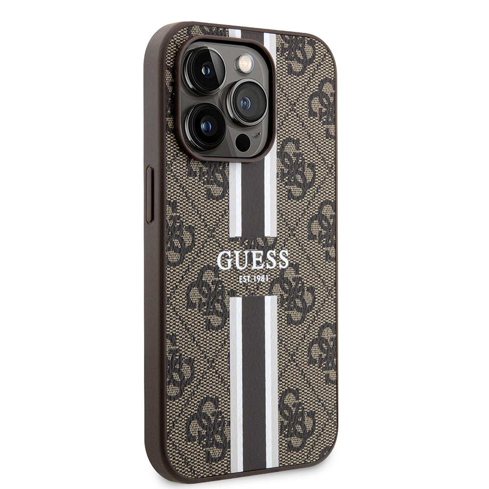 iPhone 15 Pro Kılıf Guess Orjinal Lisanslı M-safe Şarj Özellikli 4G Şerit Tasarımlı Printed Kapak