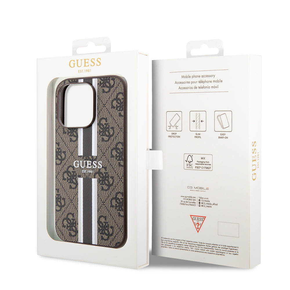 iPhone 15 Pro Kılıf Guess Orjinal Lisanslı M-safe Şarj Özellikli 4G Şerit Tasarımlı Printed Kapak