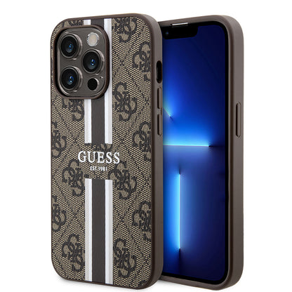 iPhone 15 Pro Kılıf Guess Orjinal Lisanslı M-safe Şarj Özellikli 4G Şerit Tasarımlı Printed Kapak