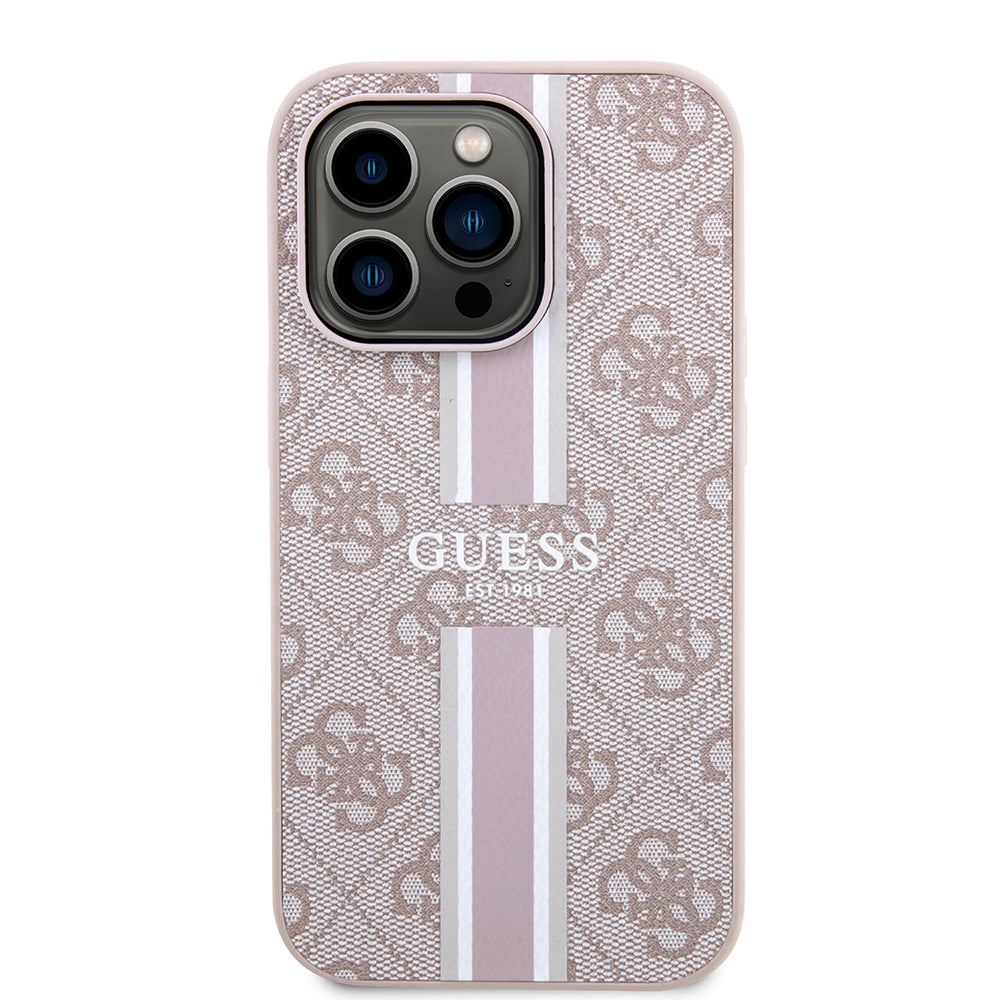 iPhone 15 Pro Kılıf Guess Orjinal Lisanslı M-safe Şarj Özellikli 4G Şerit Tasarımlı Printed Kapak