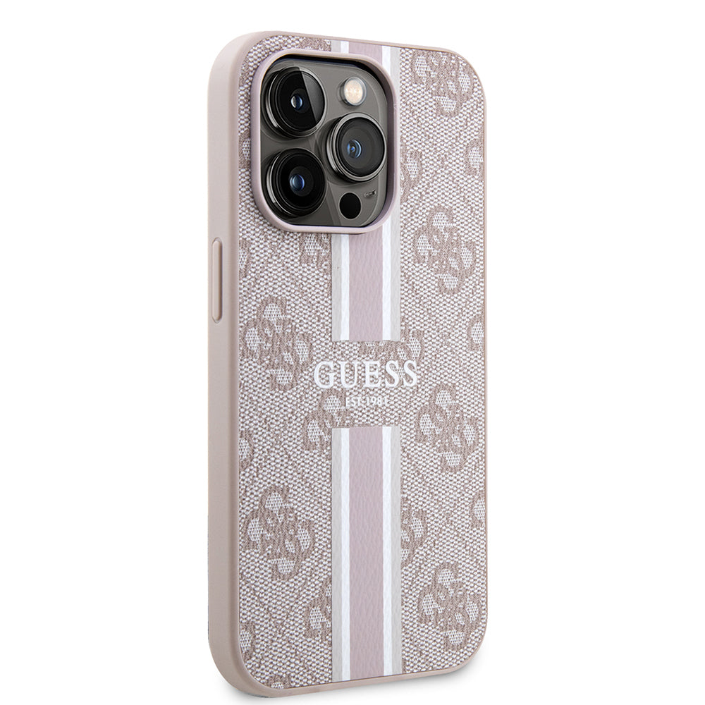 iPhone 15 Pro Kılıf Guess Orjinal Lisanslı M-safe Şarj Özellikli 4G Şerit Tasarımlı Printed Kapak