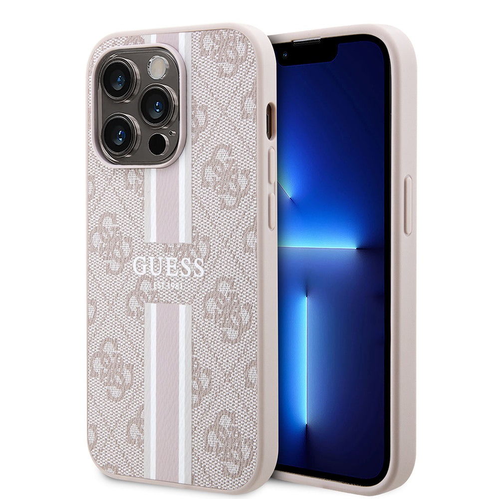 iPhone 15 Pro Kılıf Guess Orjinal Lisanslı M-safe Şarj Özellikli 4G Şerit Tasarımlı Printed Kapak