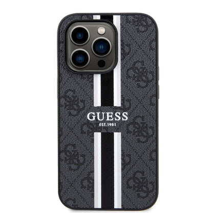 iPhone 15 Pro Kılıf Guess Orjinal Lisanslı M-safe Şarj Özellikli 4G Şerit Tasarımlı Printed Kapak