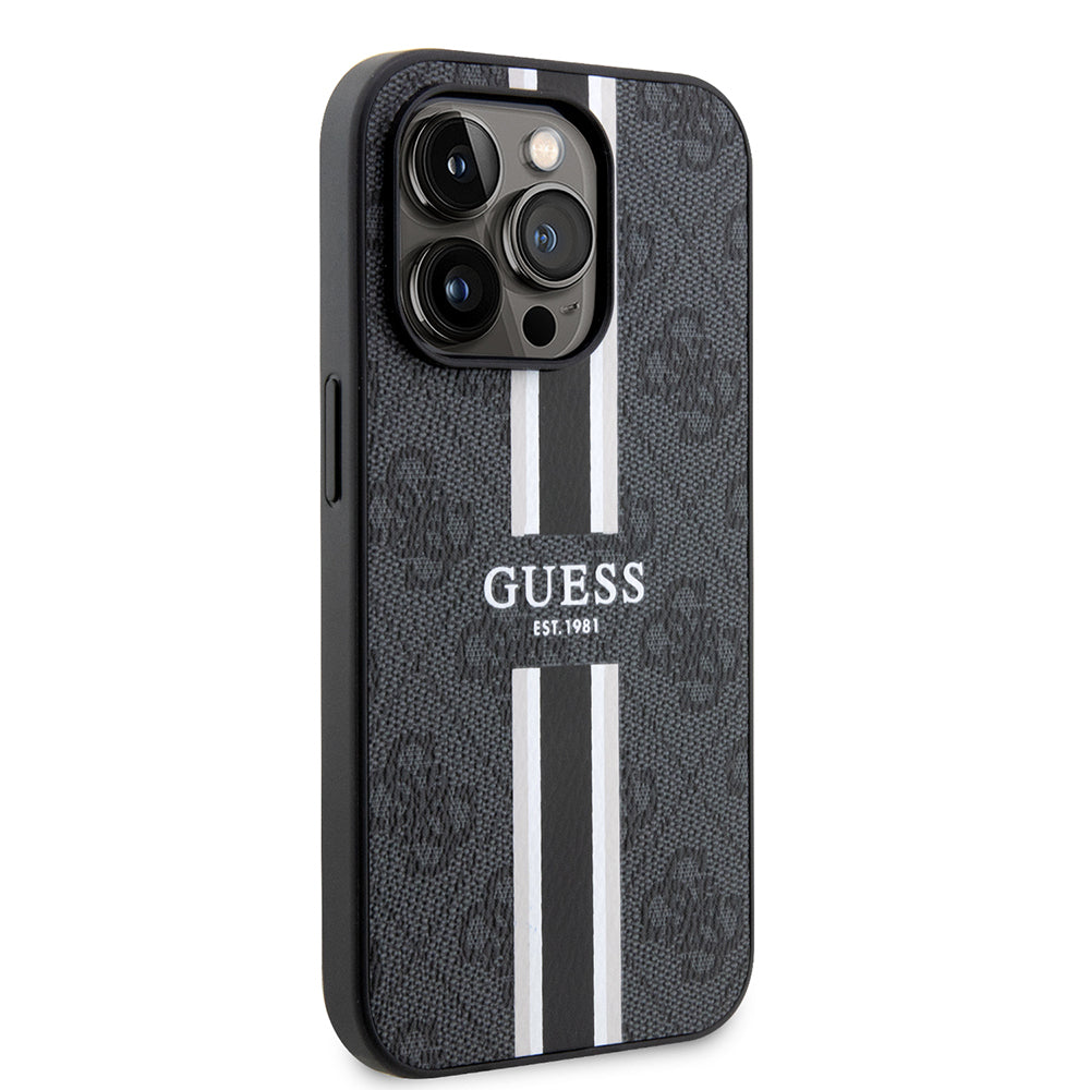 iPhone 15 Pro Kılıf Guess Orjinal Lisanslı M-safe Şarj Özellikli 4G Şerit Tasarımlı Printed Kapak