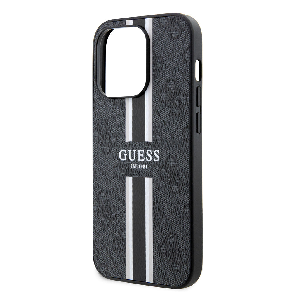 iPhone 15 Pro Kılıf Guess Orjinal Lisanslı M-safe Şarj Özellikli 4G Şerit Tasarımlı Printed Kapak