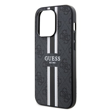 iPhone 15 Pro Kılıf Guess Orjinal Lisanslı M-safe Şarj Özellikli 4G Şerit Tasarımlı Printed Kapak