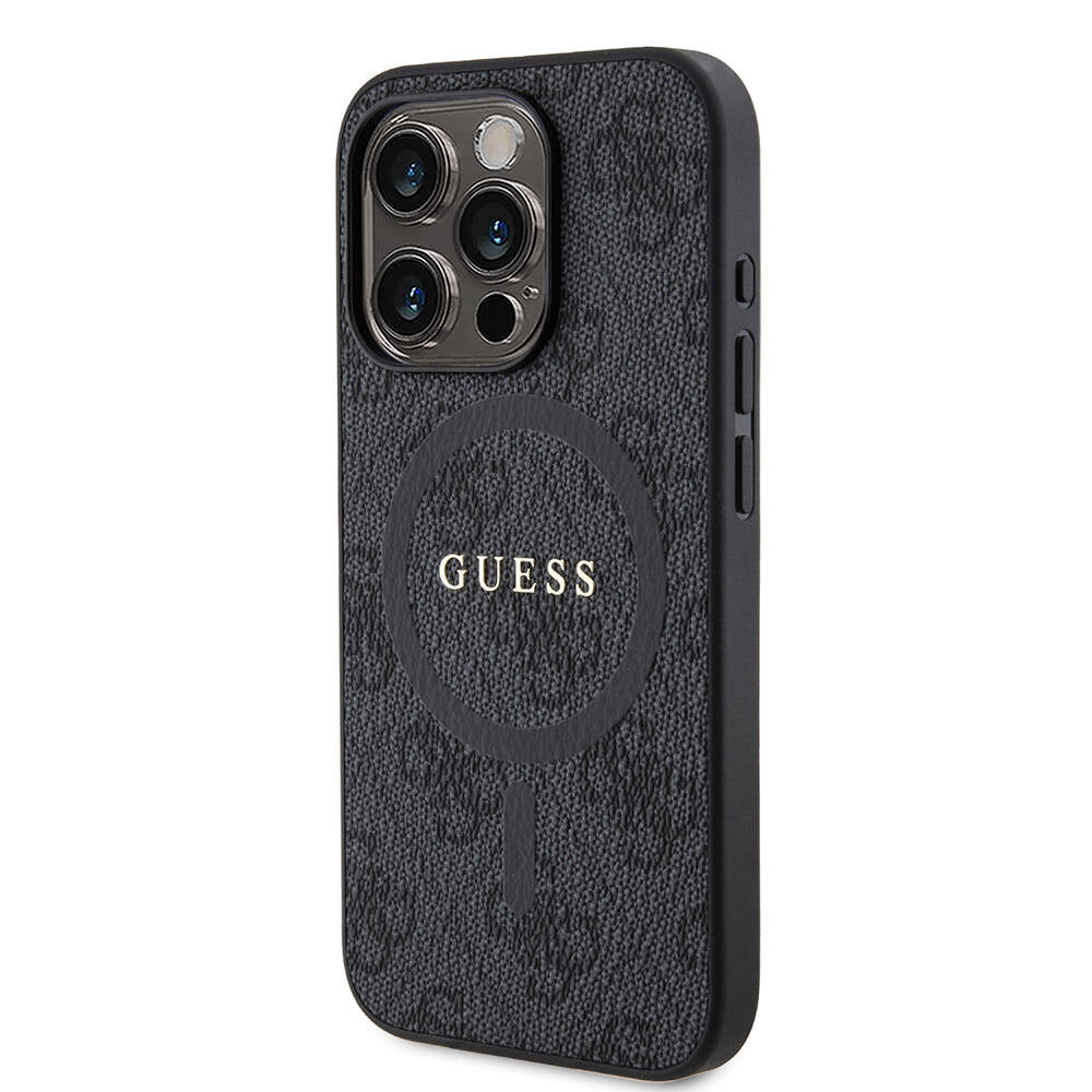 iPhone 15 Pro Kılıf Guess Orjinal Lisanslı M-safe Şarj Özellikli PU Halkalı 4G Desenli Yazı Logolu Kapak
