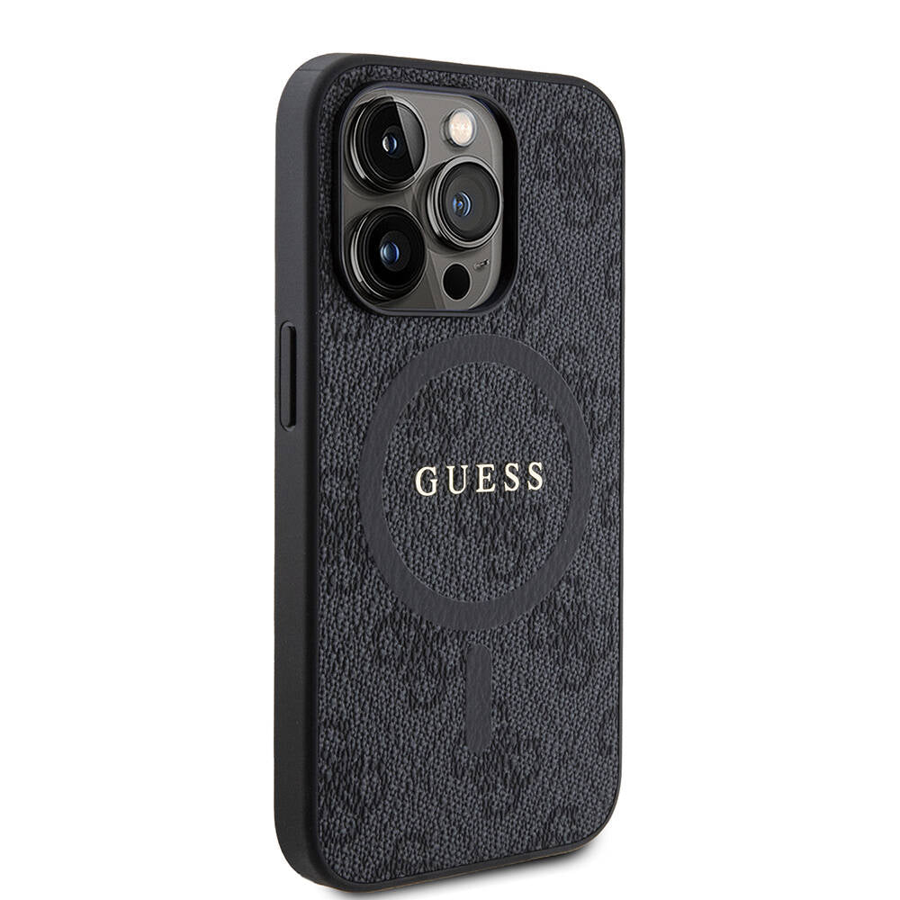 iPhone 15 Pro Kılıf Guess Orjinal Lisanslı M-safe Şarj Özellikli PU Halkalı 4G Desenli Yazı Logolu Kapak