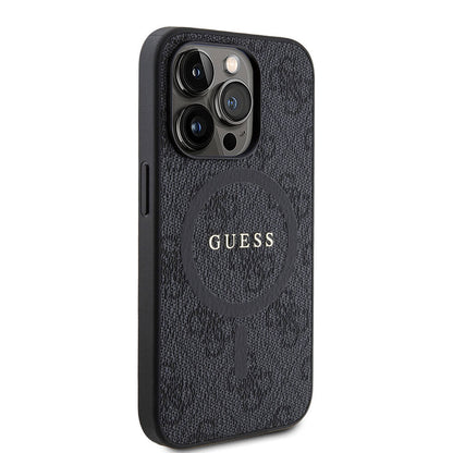 iPhone 15 Pro Kılıf Guess Orjinal Lisanslı M-safe Şarj Özellikli PU Halkalı 4G Desenli Yazı Logolu Kapak