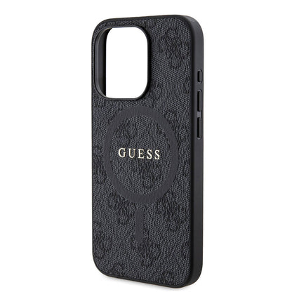 iPhone 15 Pro Kılıf Guess Orjinal Lisanslı M-safe Şarj Özellikli PU Halkalı 4G Desenli Yazı Logolu Kapak