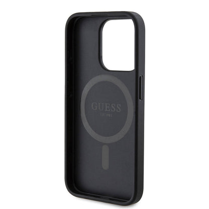 iPhone 15 Pro Kılıf Guess Orjinal Lisanslı M-safe Şarj Özellikli PU Halkalı 4G Desenli Yazı Logolu Kapak