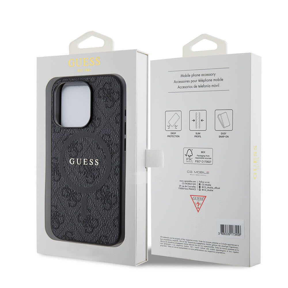 iPhone 15 Pro Kılıf Guess Orjinal Lisanslı M-safe Şarj Özellikli PU Halkalı 4G Desenli Yazı Logolu Kapak
