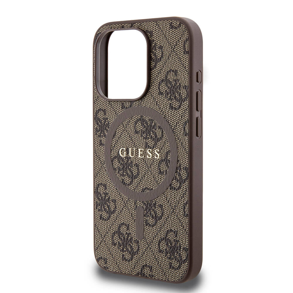 iPhone 15 Pro Kılıf Guess Orjinal Lisanslı M-safe Şarj Özellikli PU Halkalı 4G Desenli Yazı Logolu Kapak