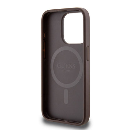 iPhone 15 Pro Kılıf Guess Orjinal Lisanslı M-safe Şarj Özellikli PU Halkalı 4G Desenli Yazı Logolu Kapak