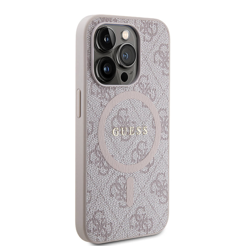 iPhone 15 Pro Kılıf Guess Orjinal Lisanslı M-safe Şarj Özellikli PU Halkalı 4G Desenli Yazı Logolu Kapak