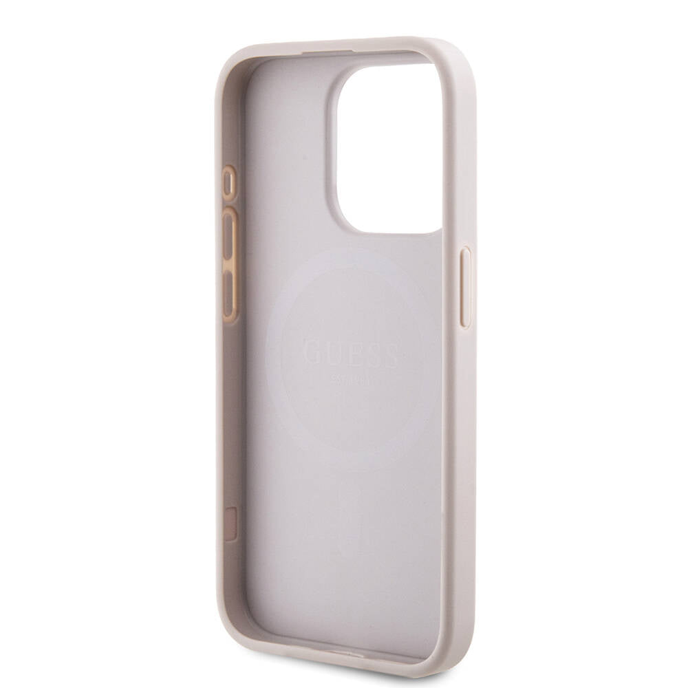 iPhone 15 Pro Kılıf Guess Orjinal Lisanslı M-safe Şarj Özellikli PU Halkalı 4G Desenli Yazı Logolu Kapak