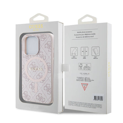 iPhone 15 Pro Kılıf Guess Orjinal Lisanslı M-safe Şarj Özellikli PU Halkalı 4G Desenli Yazı Logolu Kapak