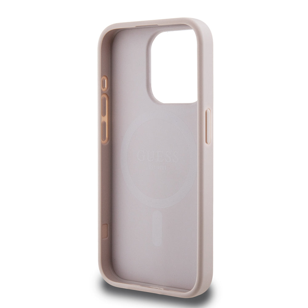 iPhone 15 Pro Kılıf Guess Orjinal Lisanslı M-safe Şarj Özellikli PU Üçgen Logo 4G Desenli Kapak