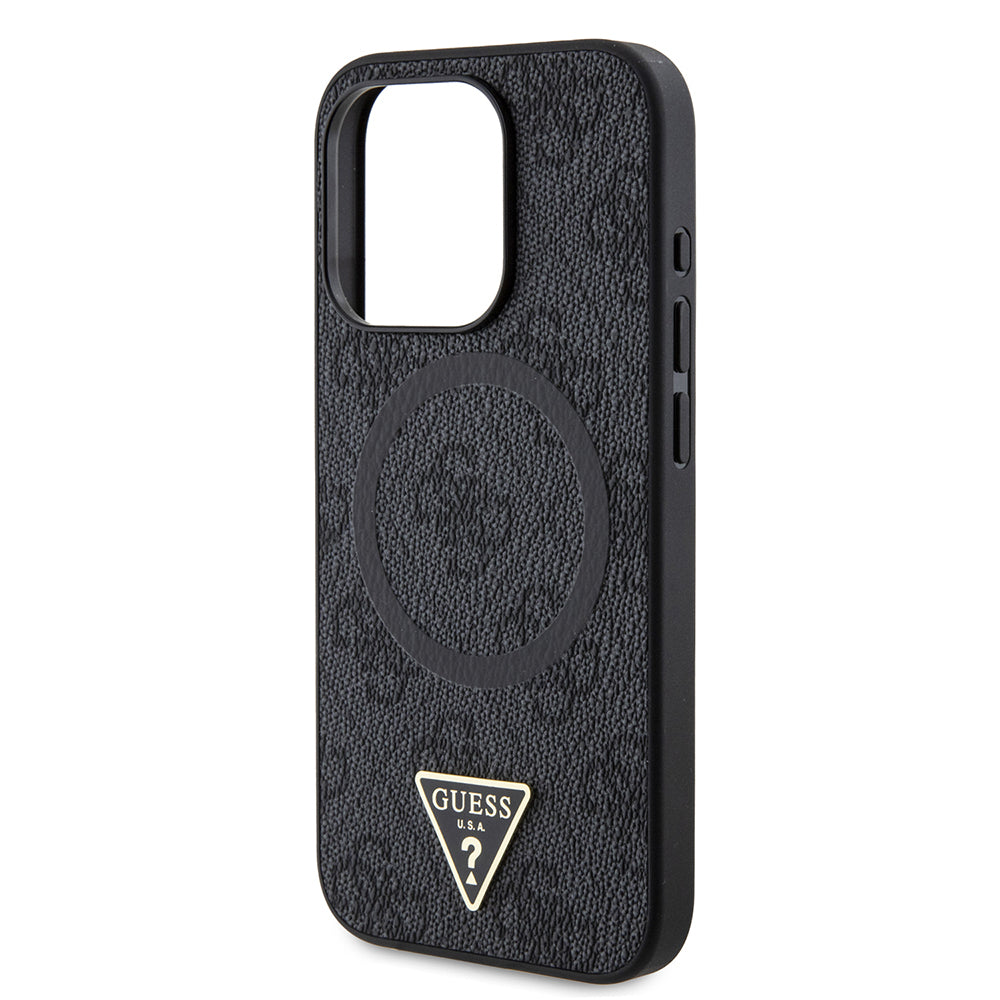 iPhone 15 Pro Kılıf Guess Orjinal Lisanslı M-safe Şarj Özellikli PU Üçgen Logo 4G Desenli Kapak