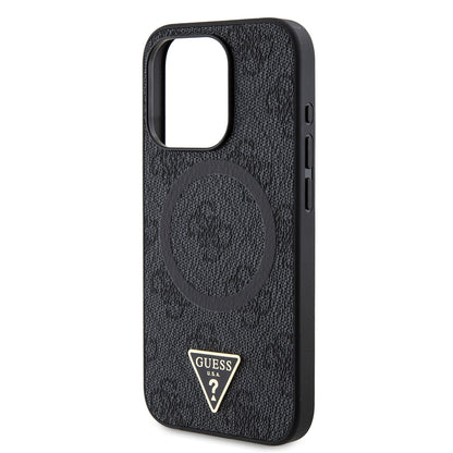 iPhone 15 Pro Kılıf Guess Orjinal Lisanslı M-safe Şarj Özellikli PU Üçgen Logo 4G Desenli Kapak