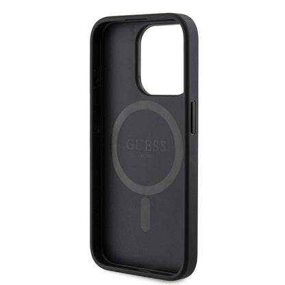 iPhone 15 Pro Kılıf Guess Orjinal Lisanslı M-safe Şarj Özellikli PU Üçgen Logo 4G Desenli Kapak