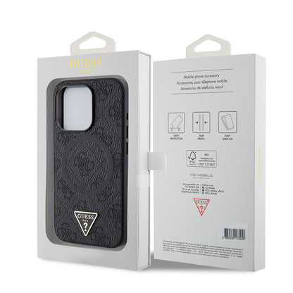 iPhone 15 Pro Kılıf Guess Orjinal Lisanslı M-safe Şarj Özellikli PU Üçgen Logo 4G Desenli Kapak