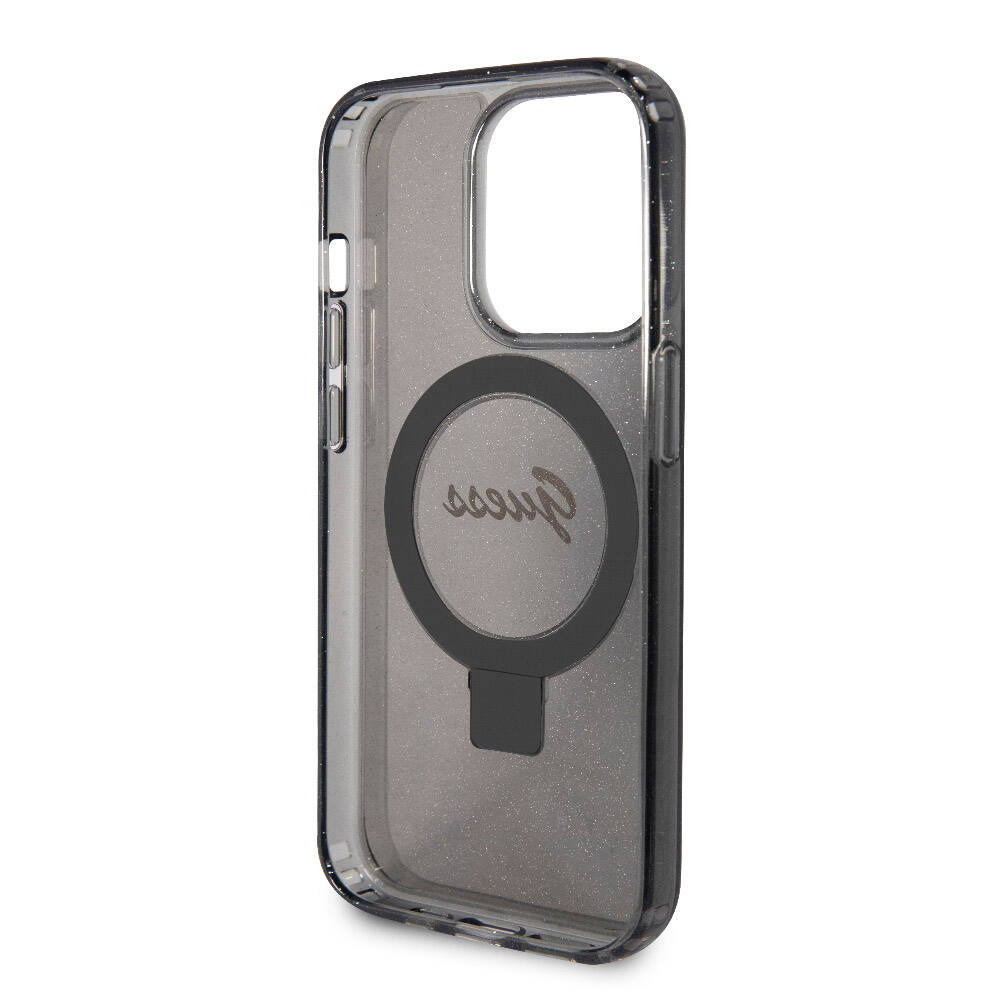 iPhone 15 Pro Kılıf Guess Orjinal Lisanslı M-safe Şarj Özellikli Simli Arka Yüzey Ring Standlı Kapak