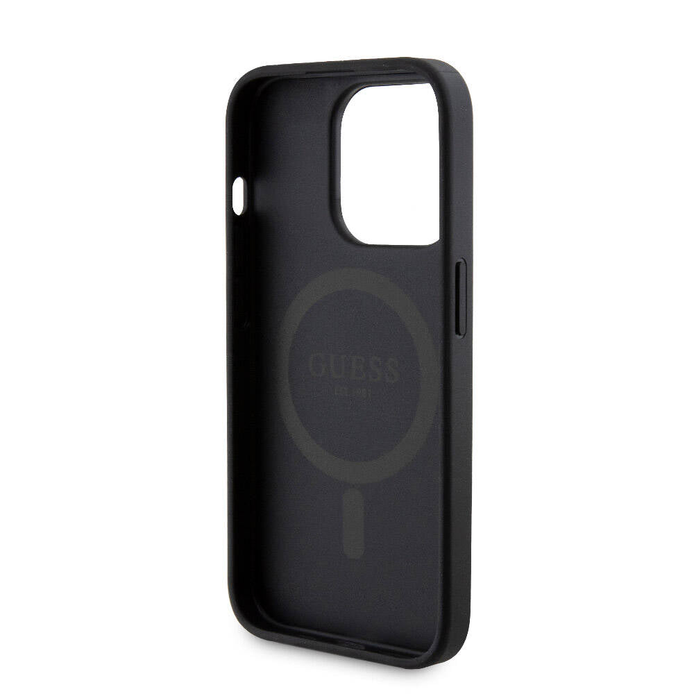 iPhone 15 Pro Kılıf Guess Orjinal Lisanslı M-safe Şarj Özellikli Yazı Logolu 4G Desenli Kapak + Powerbank 5000mAh 2in1 Set