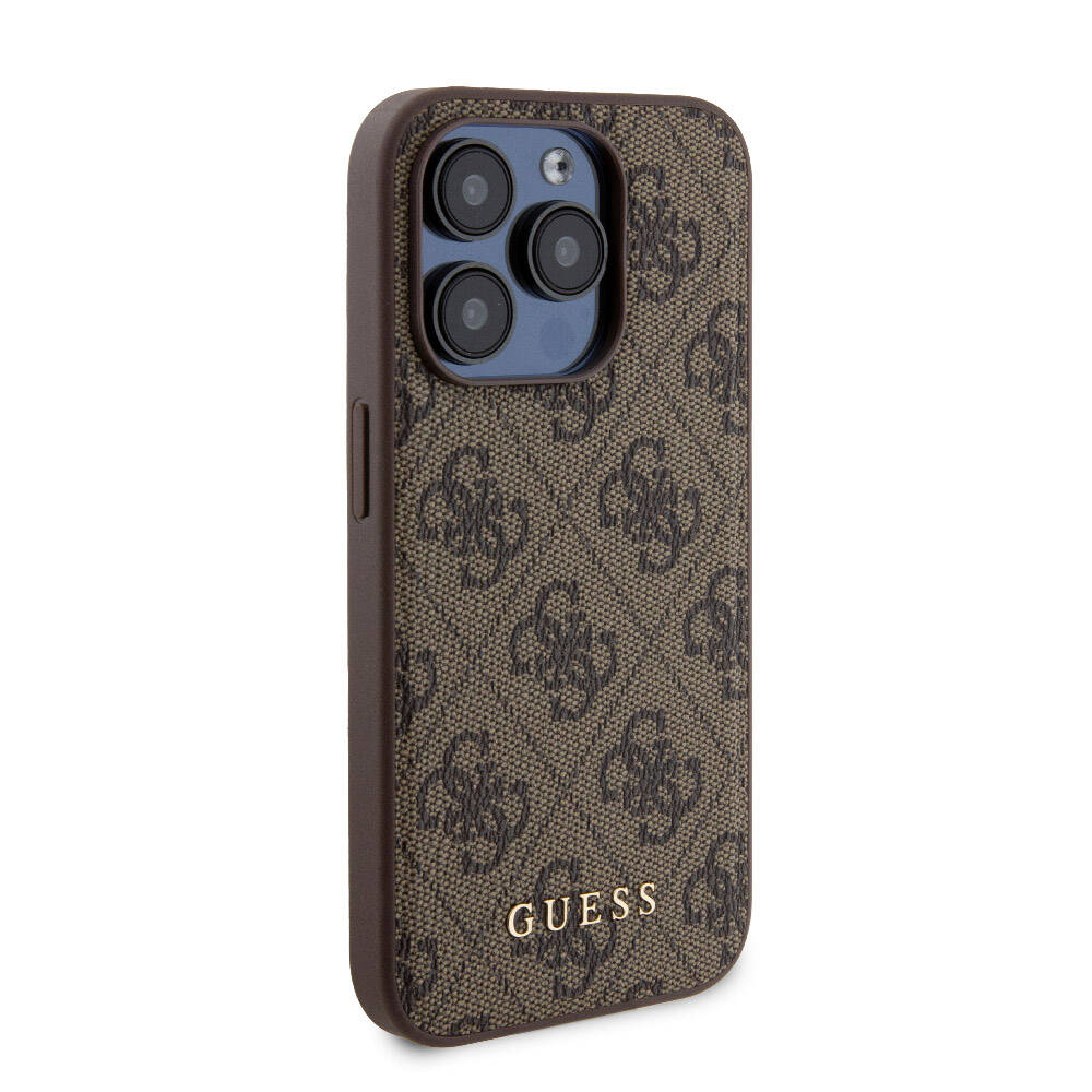 iPhone 15 Pro Kılıf Guess Orjinal Lisanslı M-safe Şarj Özellikli Yazı Logolu 4G Desenli Kapak + Powerbank 5000mAh 2in1 Set