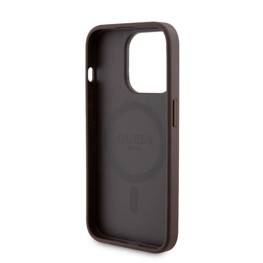 iPhone 15 Pro Kılıf Guess Orjinal Lisanslı M-safe Şarj Özellikli Yazı Logolu 4G Desenli Kapak + Powerbank 5000mAh 2in1 Set