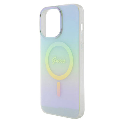 iPhone 15 Pro Kılıf Guess Orjinal Lisanslı M-safe Şarj Özellikli Yazı Logolu Iridescent Kapak