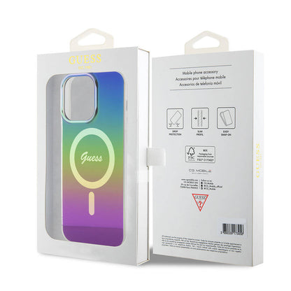 iPhone 15 Pro Kılıf Guess Orjinal Lisanslı M-safe Şarj Özellikli Yazı Logolu Iridescent Kapak