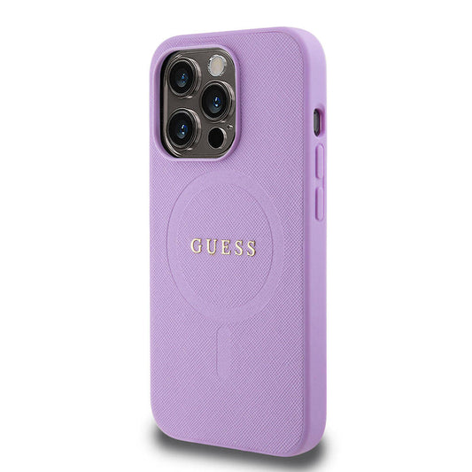 iPhone 15 Pro Kılıf Guess Orjinal Lisanslı M-safe Şarj Özellikli Yazı Logolu Saffiano Kapak
