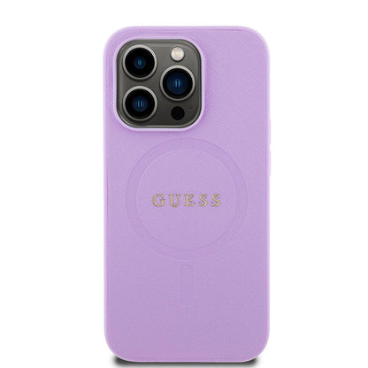 iPhone 15 Pro Kılıf Guess Orjinal Lisanslı M-safe Şarj Özellikli Yazı Logolu Saffiano Kapak