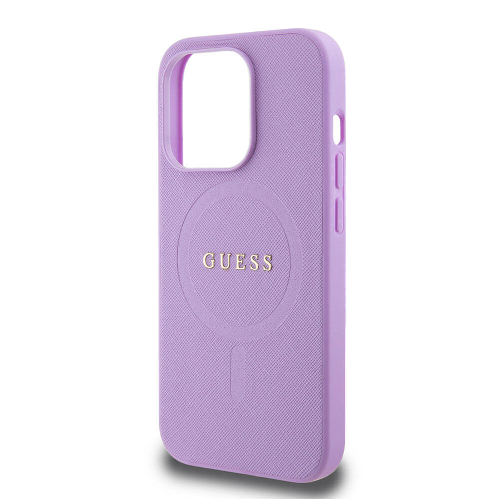 iPhone 15 Pro Kılıf Guess Orjinal Lisanslı M-safe Şarj Özellikli Yazı Logolu Saffiano Kapak