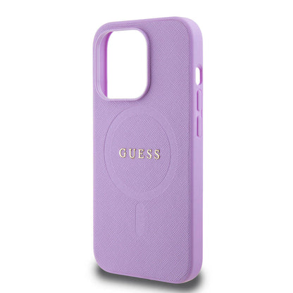 iPhone 15 Pro Kılıf Guess Orjinal Lisanslı M-safe Şarj Özellikli Yazı Logolu Saffiano Kapak