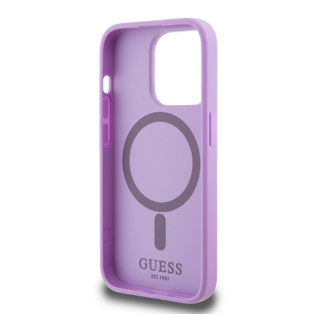 iPhone 15 Pro Kılıf Guess Orjinal Lisanslı M-safe Şarj Özellikli Yazı Logolu Saffiano Kapak