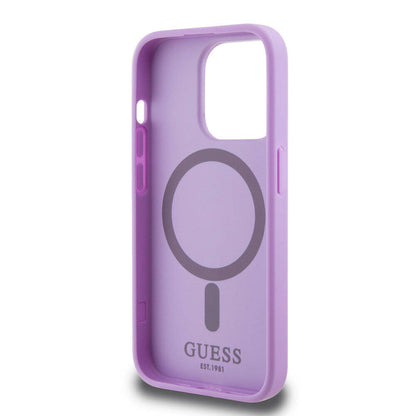 iPhone 15 Pro Kılıf Guess Orjinal Lisanslı M-safe Şarj Özellikli Yazı Logolu Saffiano Kapak