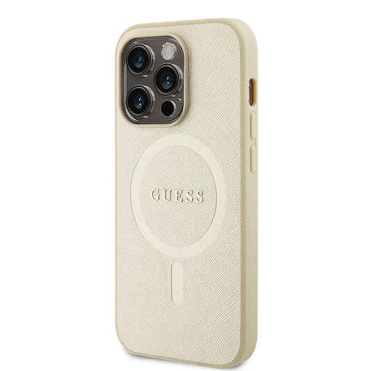 iPhone 15 Pro Kılıf Guess Orjinal Lisanslı M-safe Şarj Özellikli Yazı Logolu Saffiano Kapak