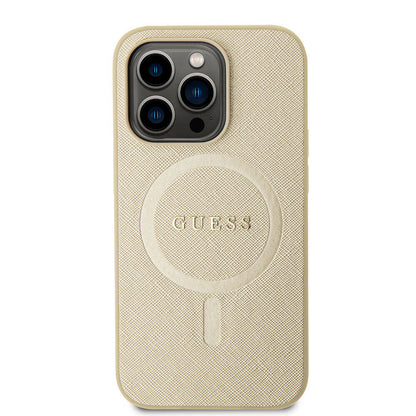 iPhone 15 Pro Kılıf Guess Orjinal Lisanslı M-safe Şarj Özellikli Yazı Logolu Saffiano Kapak