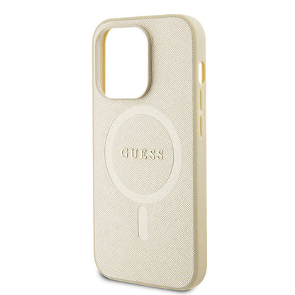 iPhone 15 Pro Kılıf Guess Orjinal Lisanslı M-safe Şarj Özellikli Yazı Logolu Saffiano Kapak