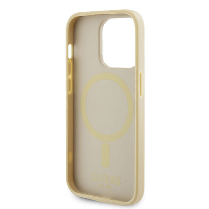 iPhone 15 Pro Kılıf Guess Orjinal Lisanslı M-safe Şarj Özellikli Yazı Logolu Saffiano Kapak