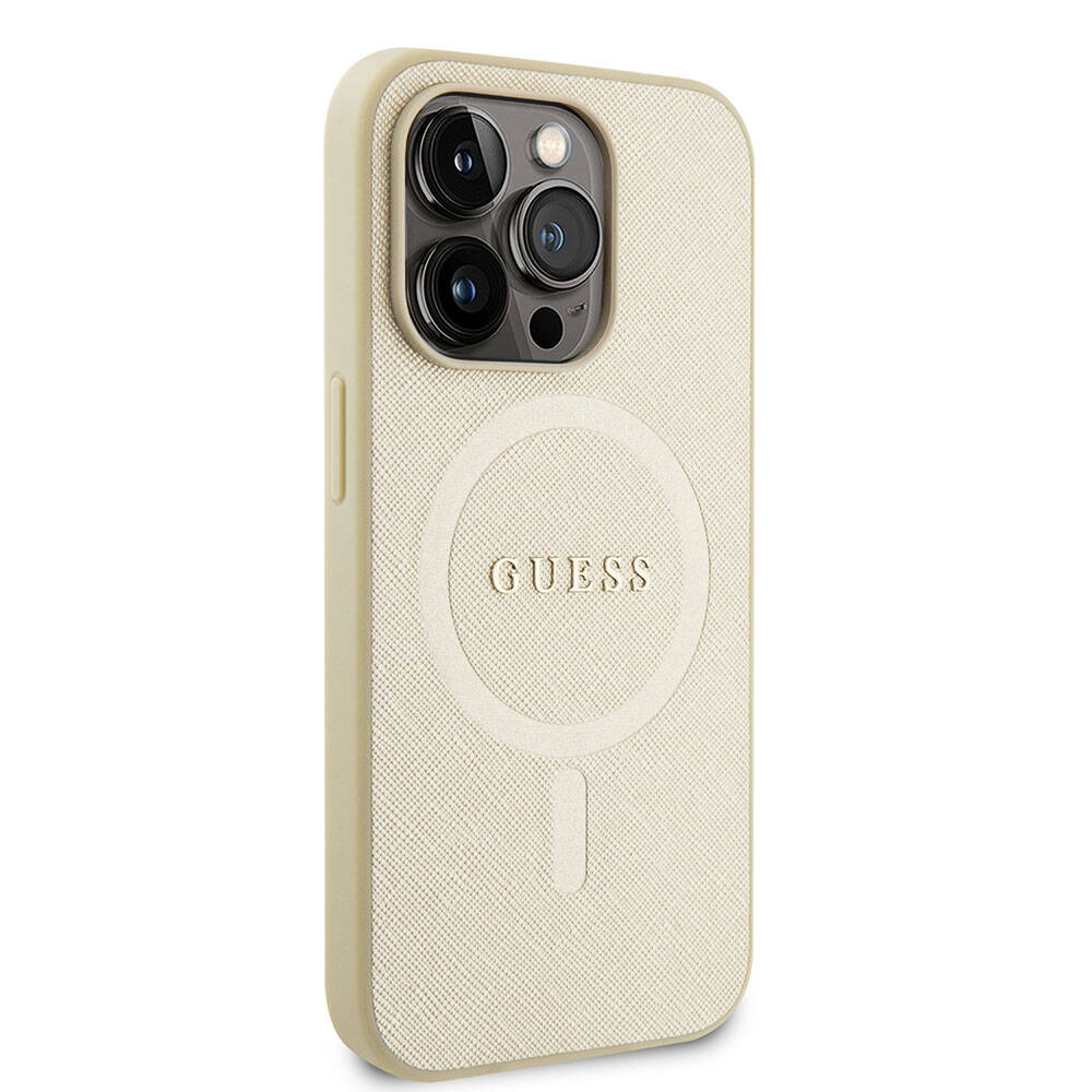 iPhone 15 Pro Kılıf Guess Orjinal Lisanslı M-safe Şarj Özellikli Yazı Logolu Saffiano Kapak