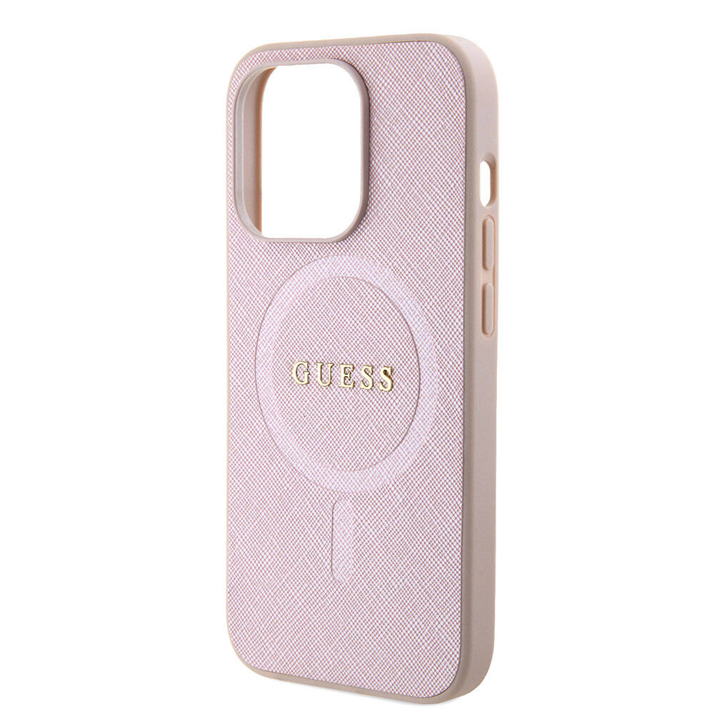 iPhone 15 Pro Kılıf Guess Orjinal Lisanslı M-safe Şarj Özellikli Yazı Logolu Saffiano Kapak